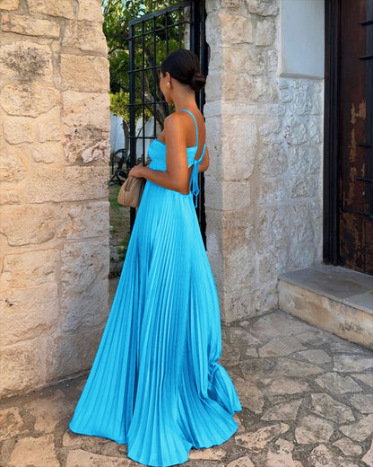 Vestido de mujer plisado sin mangas con cuello halter - Elegante para la noche