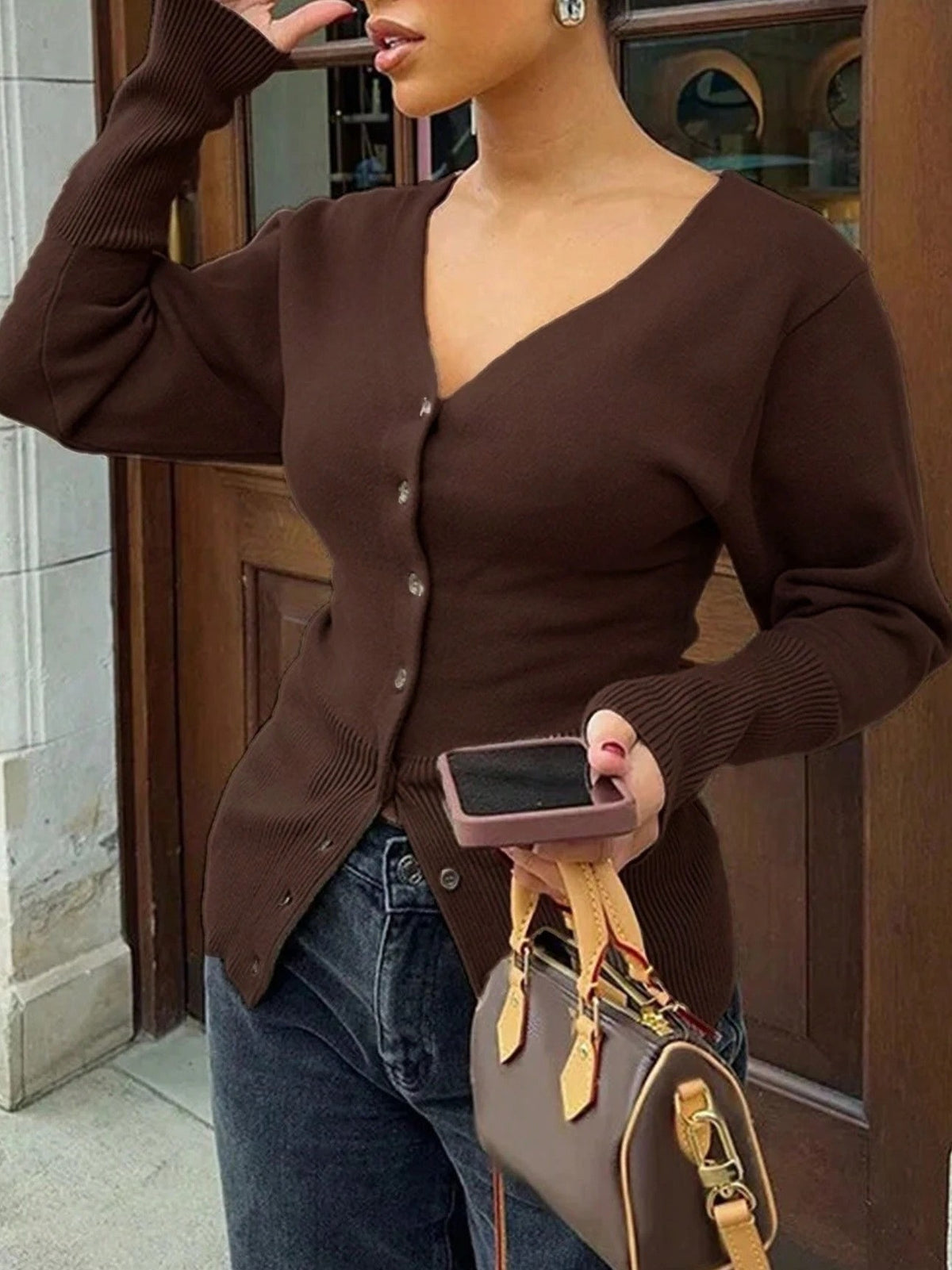 Haut en maille femme col V - Ajuste et doux
