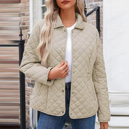 Solid Women's Quilted Jacket – Casual Style with a Warm Notched Collar