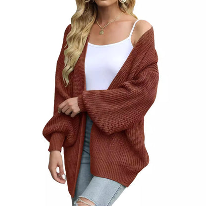 Cardigan-mantella da donna in maglia grossa – Stile oversize confortevole con maniche a lanterna