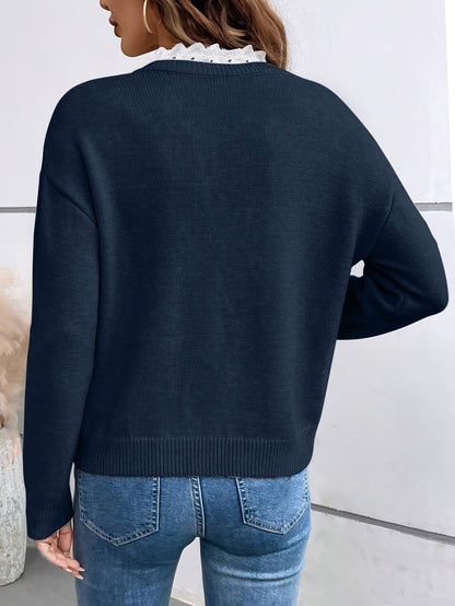 Pull Femme Élégant à Col V – Pull Décontracté à Manches Longues