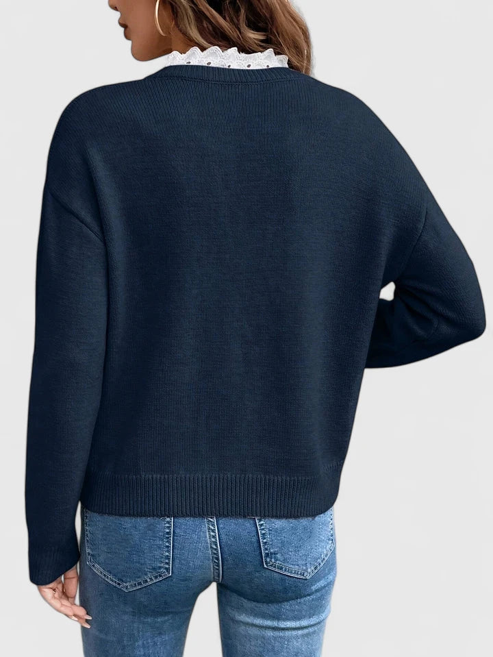 Pull en maille à col en V pour femme – Chandail décontracté à manches longues