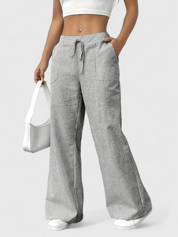 Pantalon Large Confortable Élégant Femme – Style Rayé avec Cordon