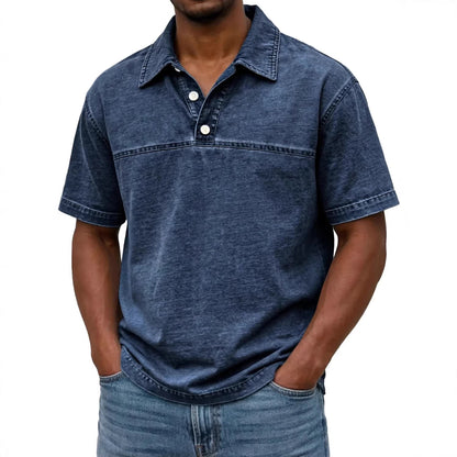 Polo pour hommes élégant couleur unie vintage – Haut à manches courtes