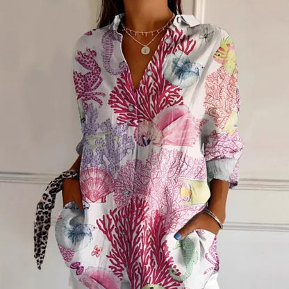 Chemise Femme à Imprimé Floral Coloré – Haut Boutonné Décontracté à Manches Longues