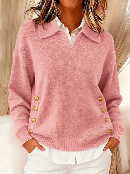 Maglione donna con colletto polo e bottoni - Semplice ed elegante