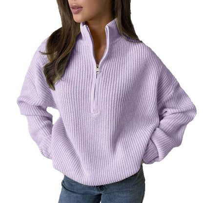 Women's Oversized Zip-Up Knit Sweater – Versatile and Comfortable Casual Style
