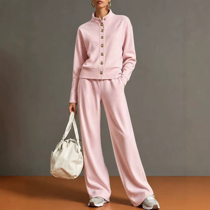 Ensemble cardigan col montant et pantalon large - Chic et confortable