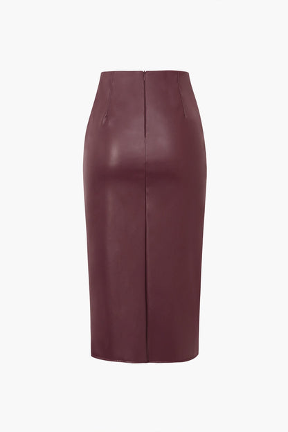 Jupe Midi en Faux Cuir pour Femme – Bodycon Élégant Asymétrique à Motif Tressé