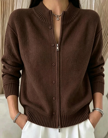 Women's zip-up crew-neck sweater - Soft and practical