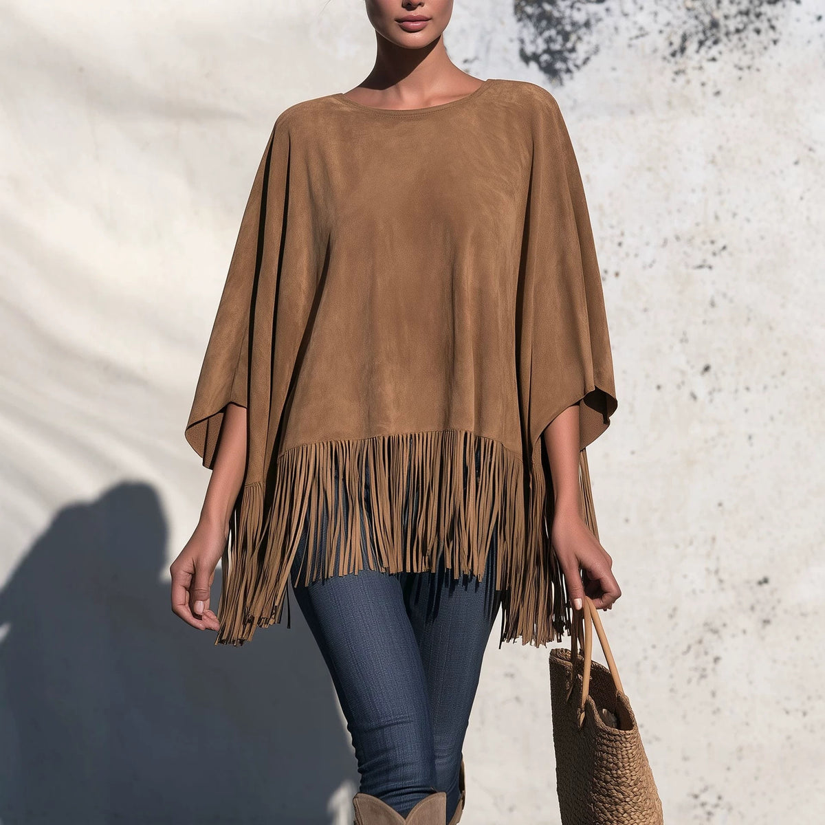 Chemisier femme ample col rond a franges - Fluide et original