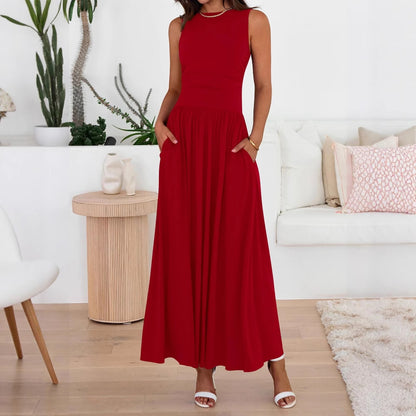 Vestido largo fluido para mujer con bolsillos