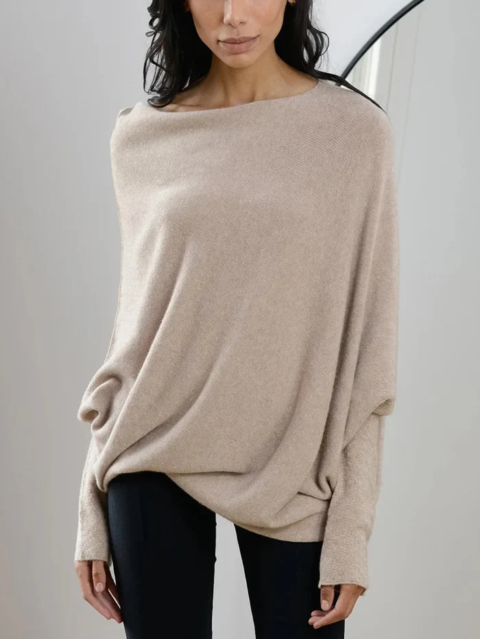 Asymmetrisk draperet damesweater - Flydende og elegant