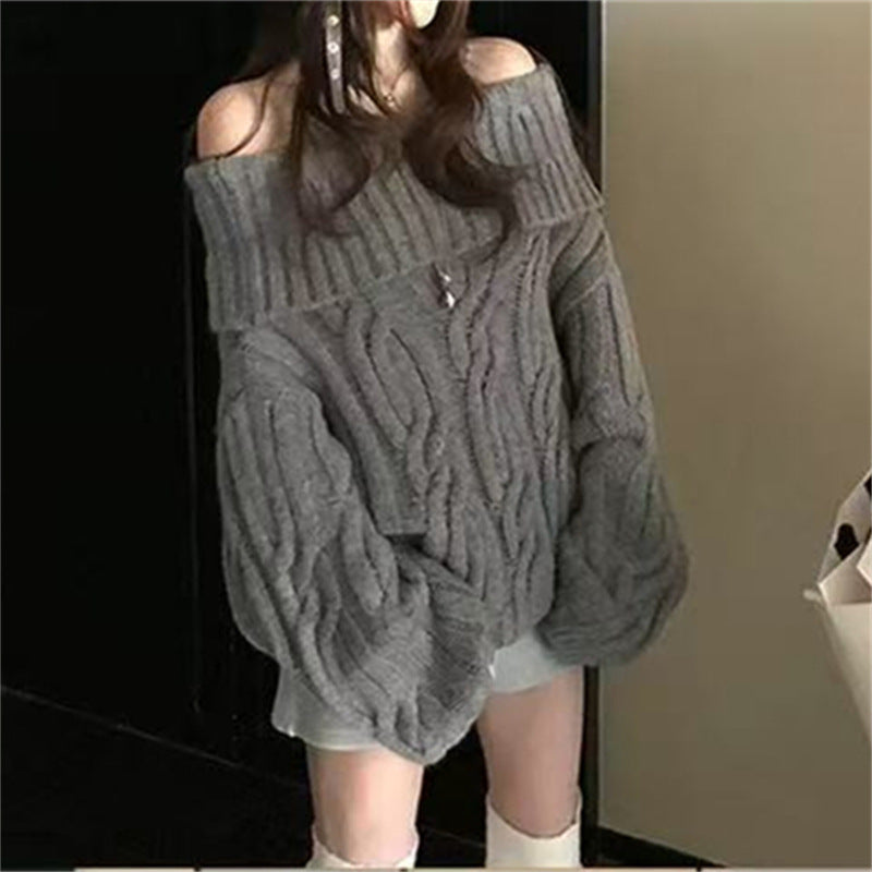 Pull femme en maille effet vison synthétique épaules dénudées – Style doux, douillet et élégant