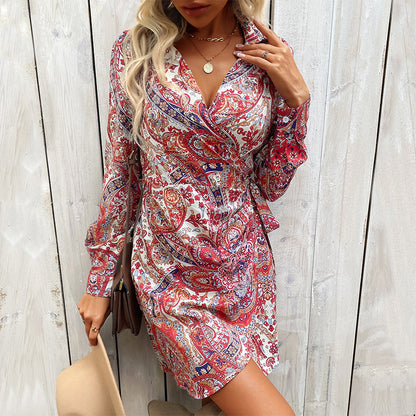 Robe Courte Cache-Cœur à Imprimé Paisley pour Femme – Style Col en V Multicolore