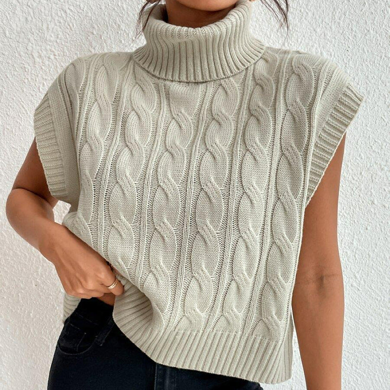 Maglia smanicata da donna con collo alto - Morbida e versatile