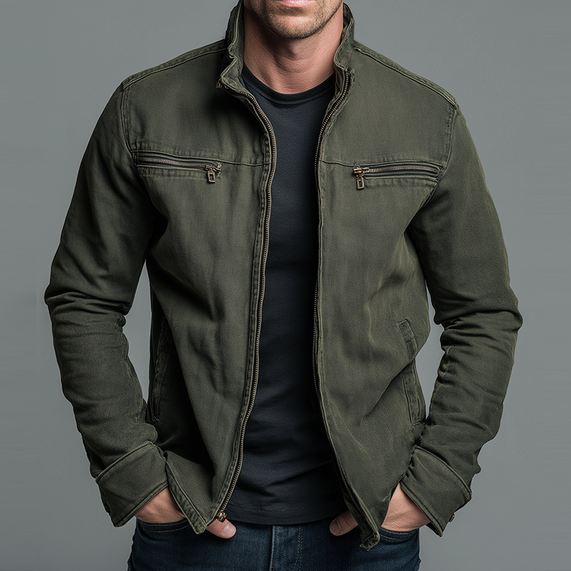 Men's cotton jacket vintage style - Zipped and casual