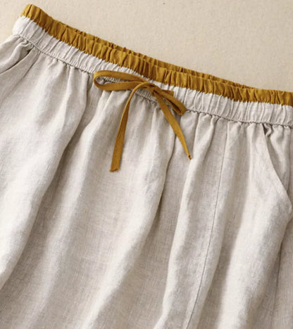 Jupe Femme Élégante Mi-Longue Taille Haute en Lin – Jupe A-Line d’Été