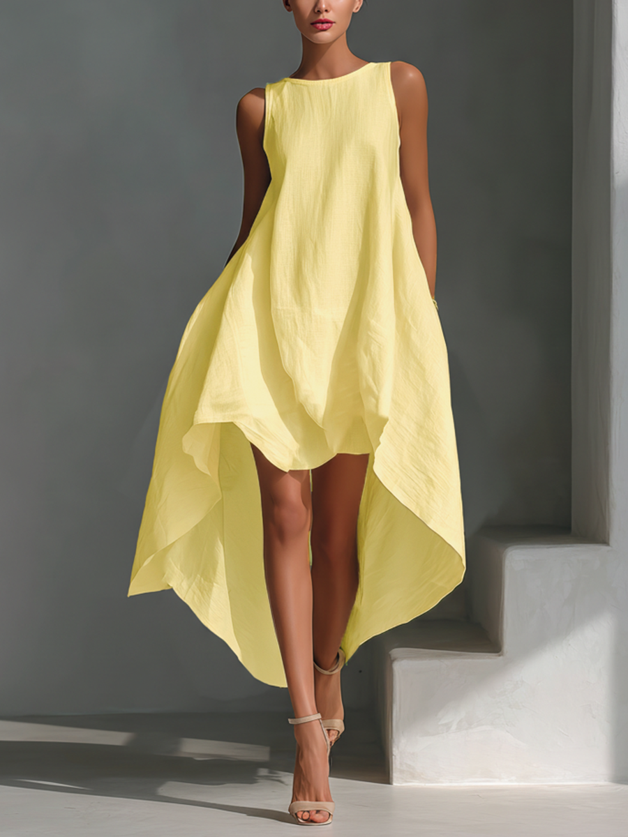 Robe midi sans manches en lin femme - Fluide et asymetrique