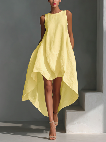 Robe midi sans manches en lin femme - Fluide et asymetrique