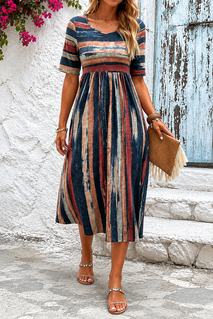 Robe midi rayee femme ventre floute - Fluide et flatteuse