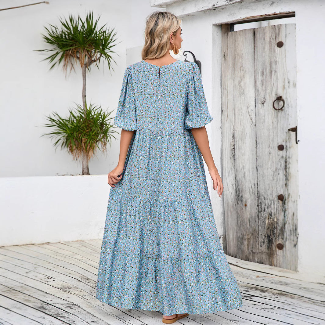 Chemise ample à col rond avec robe à manches mi-longues pour femmes