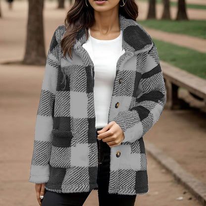 Women's plaid plush coat - Warm and practical