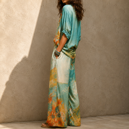 Ensemble femme imprime floral pantalon ample - Chic et raffine