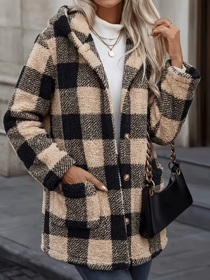 Cappotto da donna a quadri con tasche - Caldo e rétro