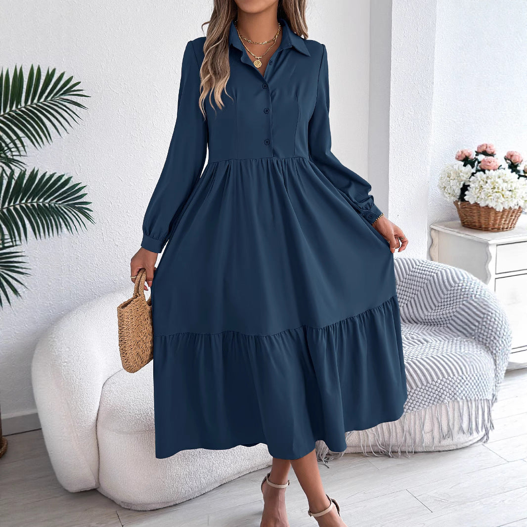Robe Chemise à Volants Femme – Coupe Relaxed, Manches Longues Midi Élégante