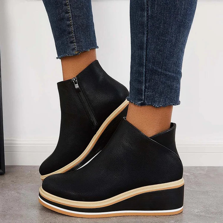 Bottines à plateforme en cuir avec fermeture éclair pour femme – Confort et style quotidien