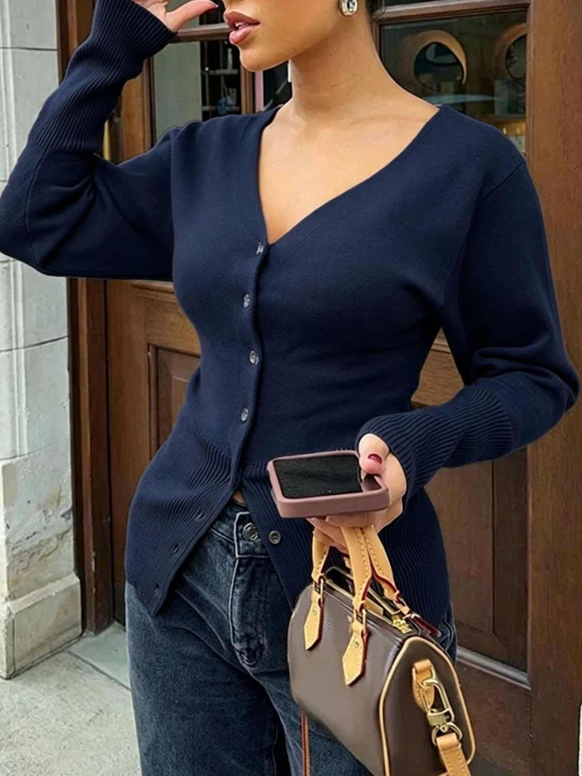 Haut en maille femme col V - Ajuste et doux