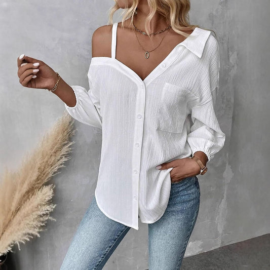 Haut chemise stylé à une épaule – Look original et tendance pour femme