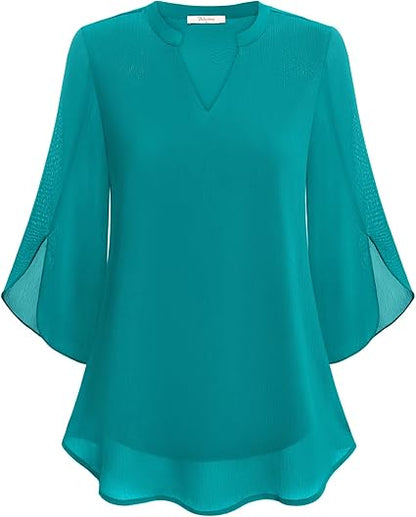 Blouse en Chiffon Élégante pour Femme – Haut Décontracté Coupe A-Line