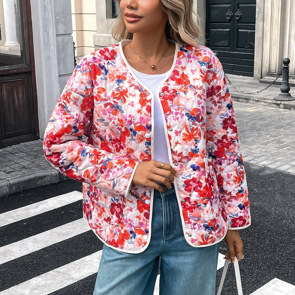 Chemisier femme imprime boutonne a poches coupe decontractee