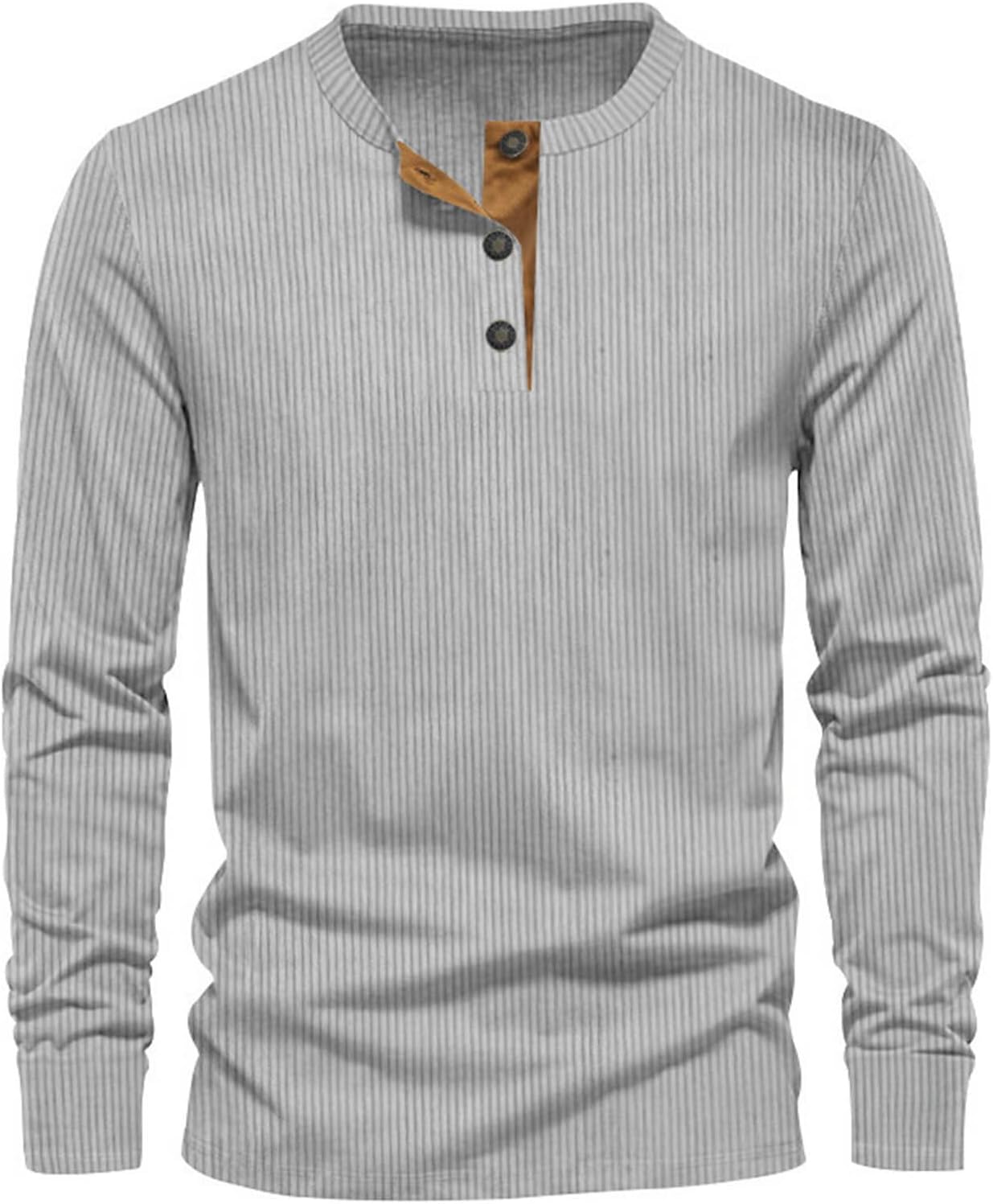 T-Shirt Homme à Manches Longues Côtelé – Décontracté Confort Col Rond