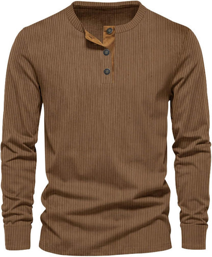 T-Shirt Homme à Manches Longues Côtelé – Décontracté Confort Col Rond