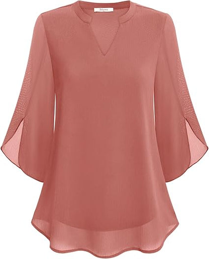 Blouse Décontractée Élégante Femme – Haut Col V Ample et Confortable