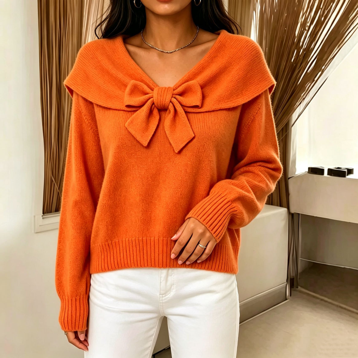 Women's knitted bow sweater - Soft and feminine