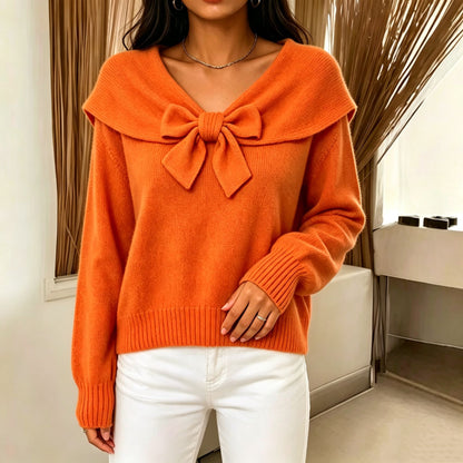 Women's knitted bow sweater - Soft and feminine