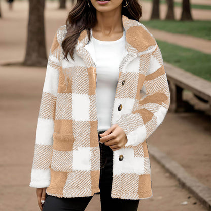 Women's plaid plush coat - Warm and practical