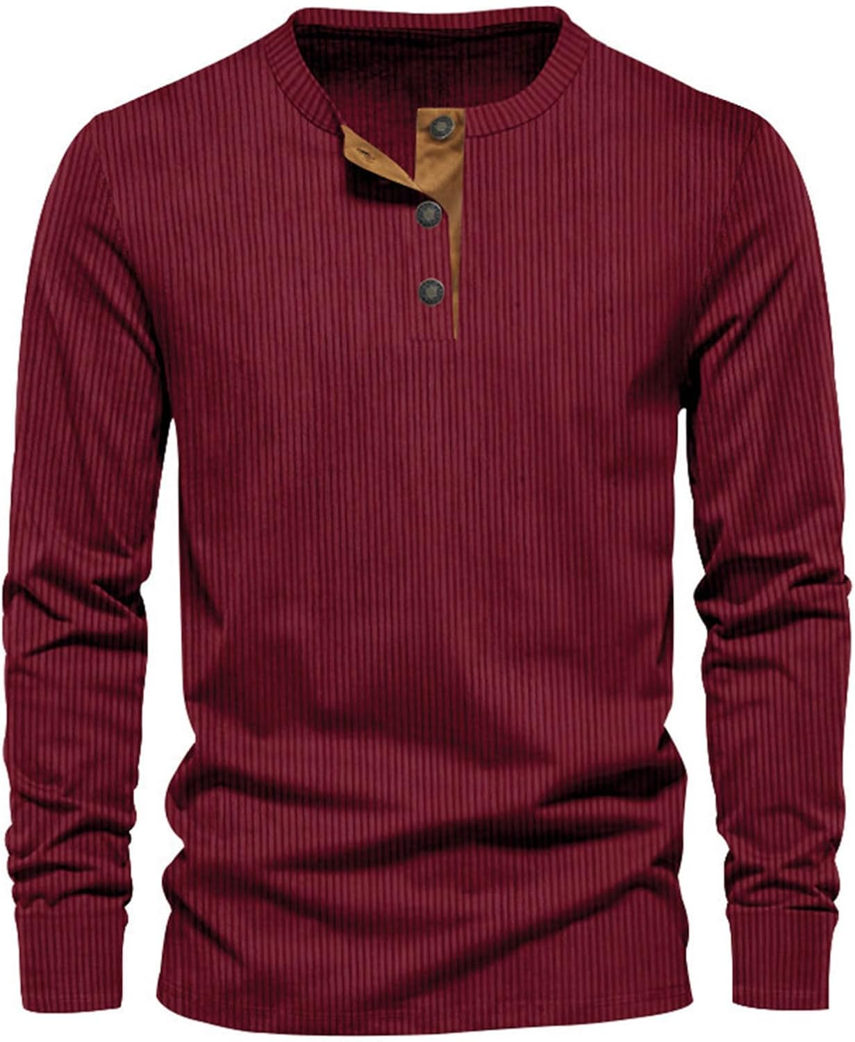 T-Shirt Homme à Manches Longues Côtelé – Décontracté Confort Col Rond