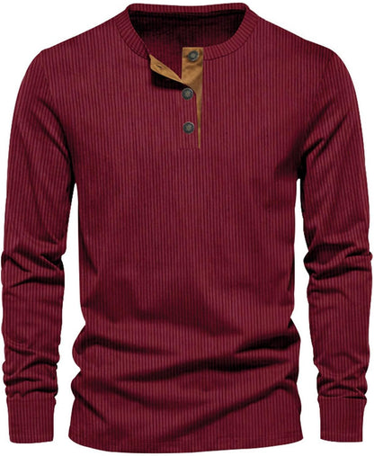T-Shirt Homme à Manches Longues Côtelé – Décontracté Confort Col Rond