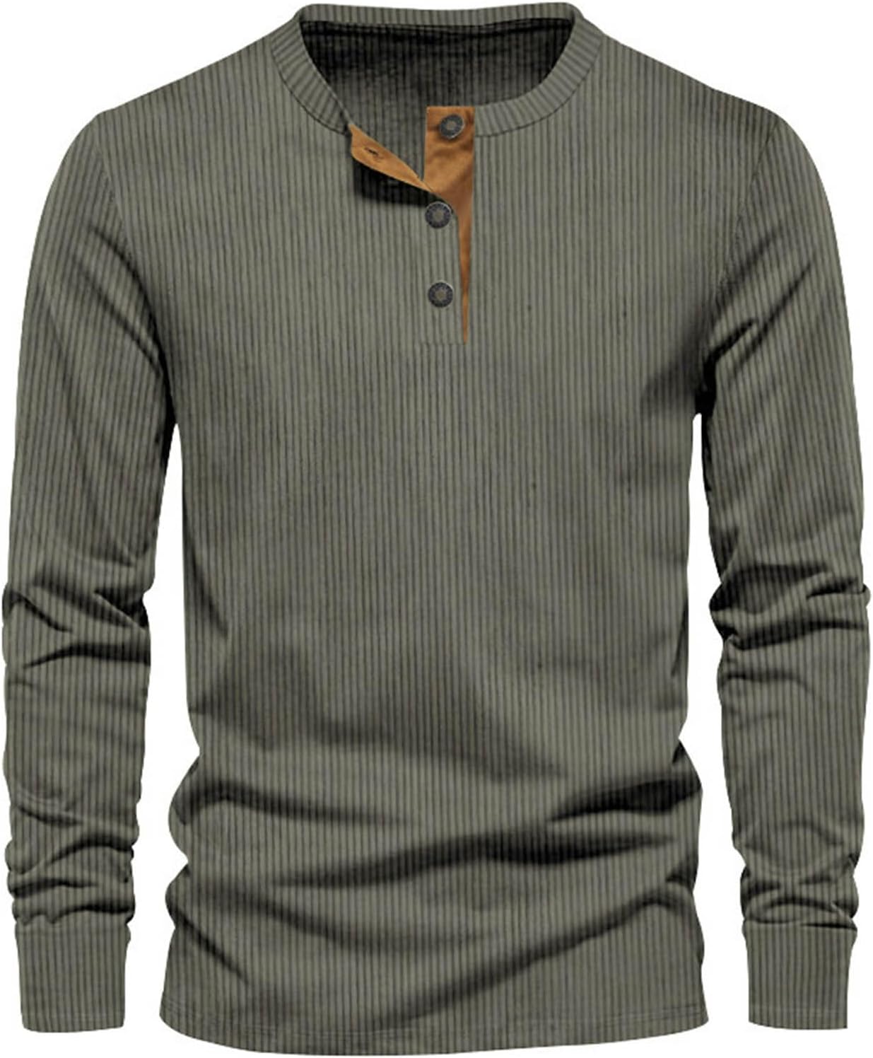 T-Shirt Homme à Manches Longues Côtelé – Décontracté Confort Col Rond
