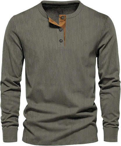 T-Shirt Homme à Manches Longues Côtelé – Décontracté Confort Col Rond