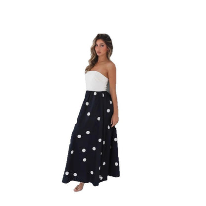 Robe maxi à patchwork à pois pour femme – Élégante robe tube A-line