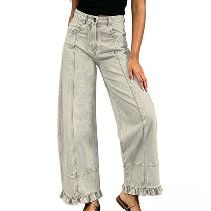 Pantalon en jean ample à jambes larges pour femme – Jean décontracté et élégant à taille haute, idéal pour un look urbain au quotidien