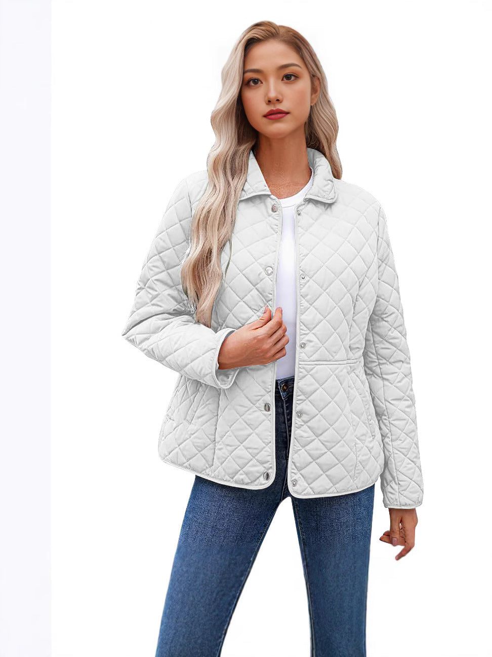 Solid Women's Quilted Jacket – Casual Style with a Warm Notched Collar