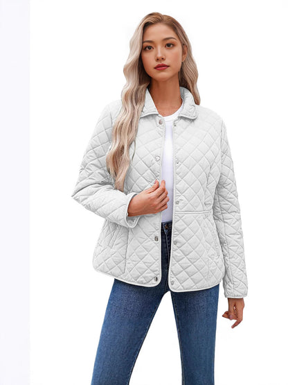 Solid Women's Quilted Jacket – Casual Style with a Warm Notched Collar
