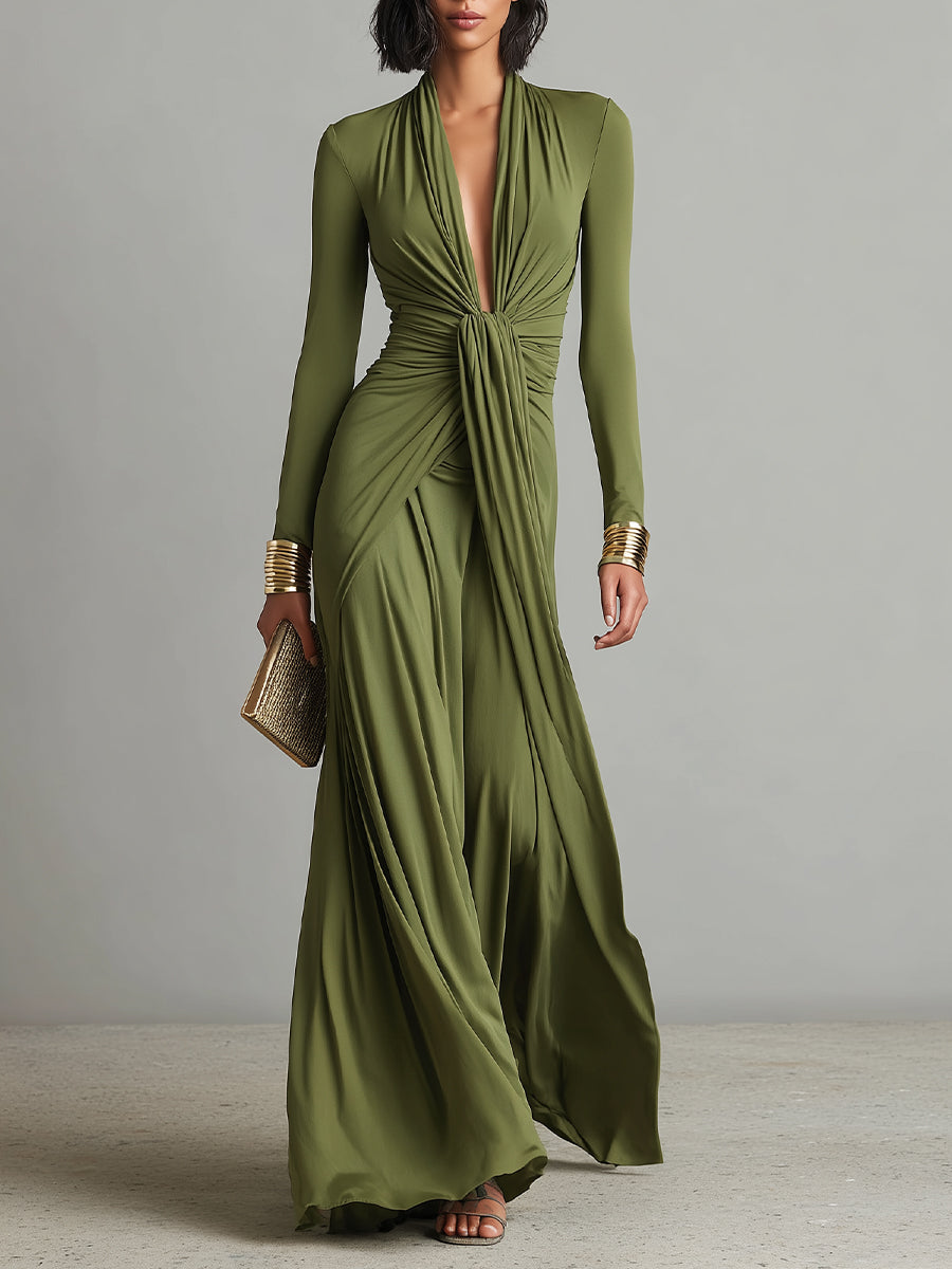 Robe maxi femme a col V profond - Elegante et fluide